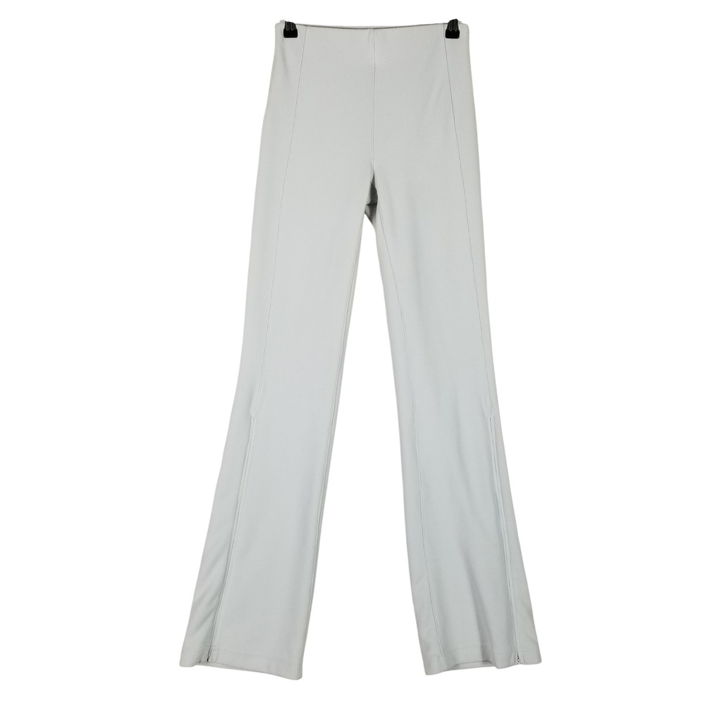 Lululemon Ribbed Flare Pants Women 4 Light Grey High Rise Side Slit LW5EUBS